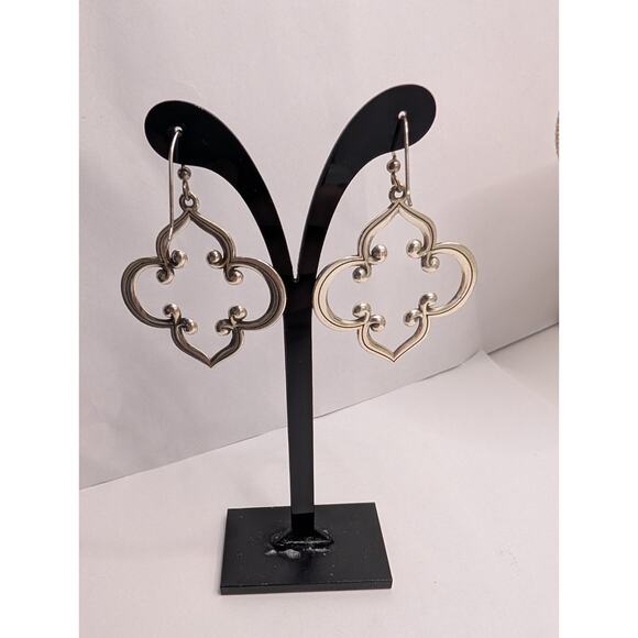 Brighton Dangle Earrings 2in Silver Tone Elegant Quatrefoil Design - Picture 2 of 3